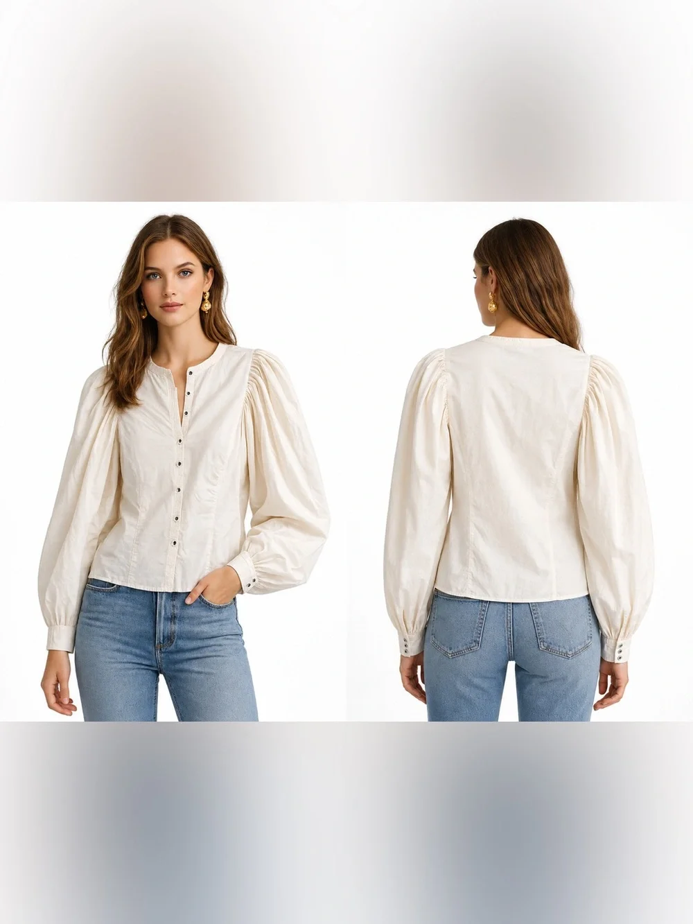 Ulla Johnson Ivory Puff Sleeve Cotton Blouse Size 2 Romantic Boho Top